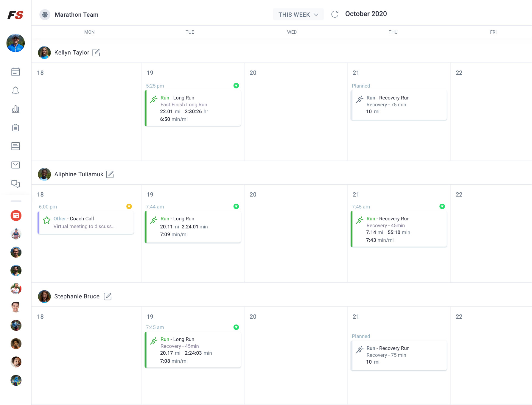 Viewing multiple athletes training on the Final Surge calendar