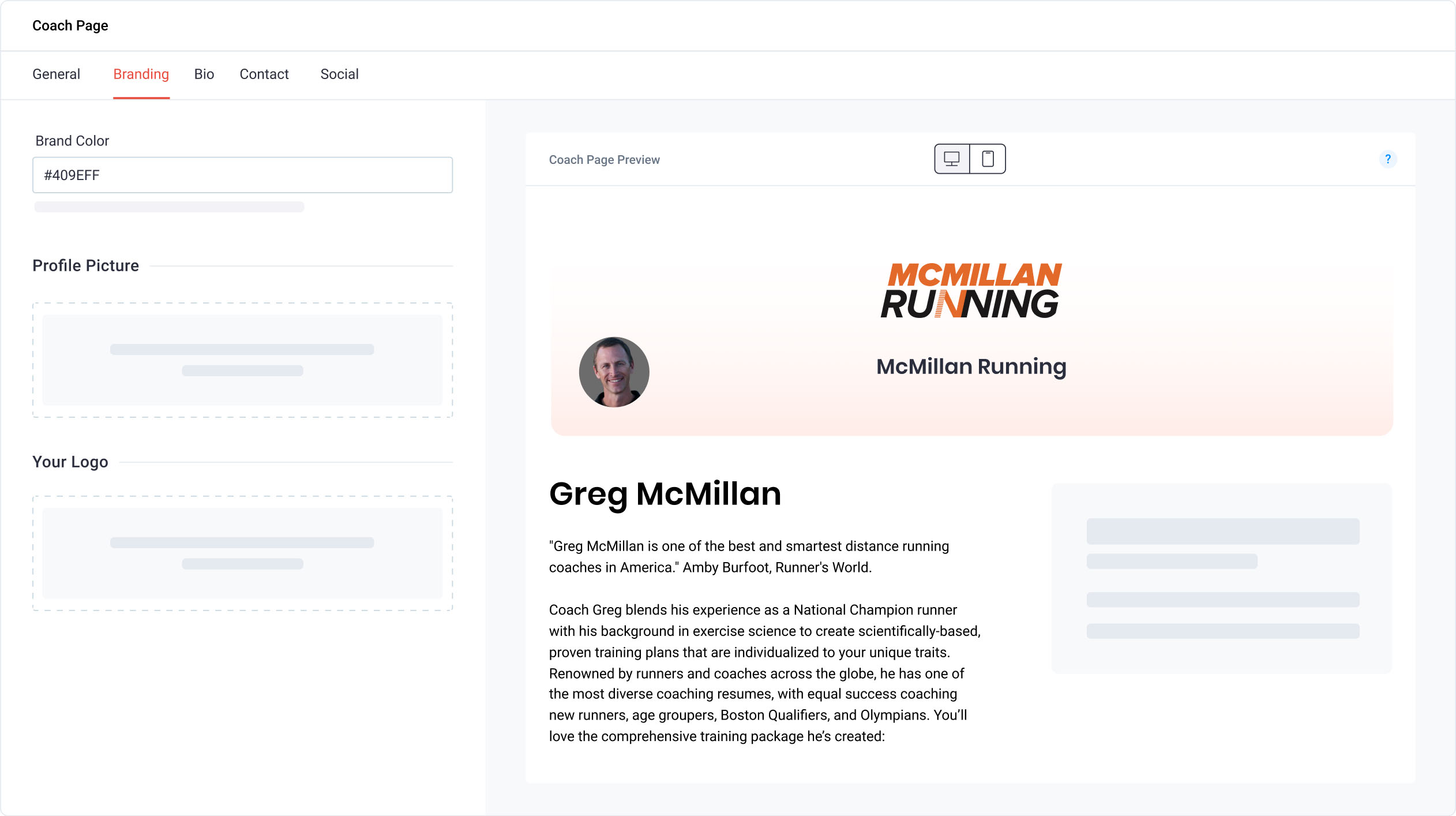 A coach page in the Final Surge Beta platform.