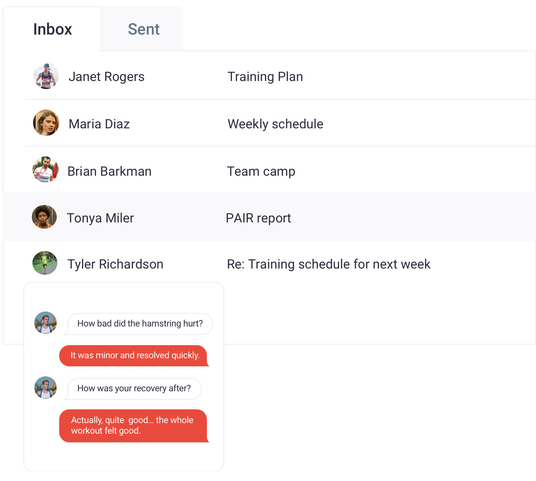 Final Surge mailbox and workout comment screens